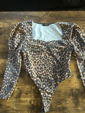 PrettyLittleThing Leopard Print Puff-Sleeve Bodysuit - Brown & Black